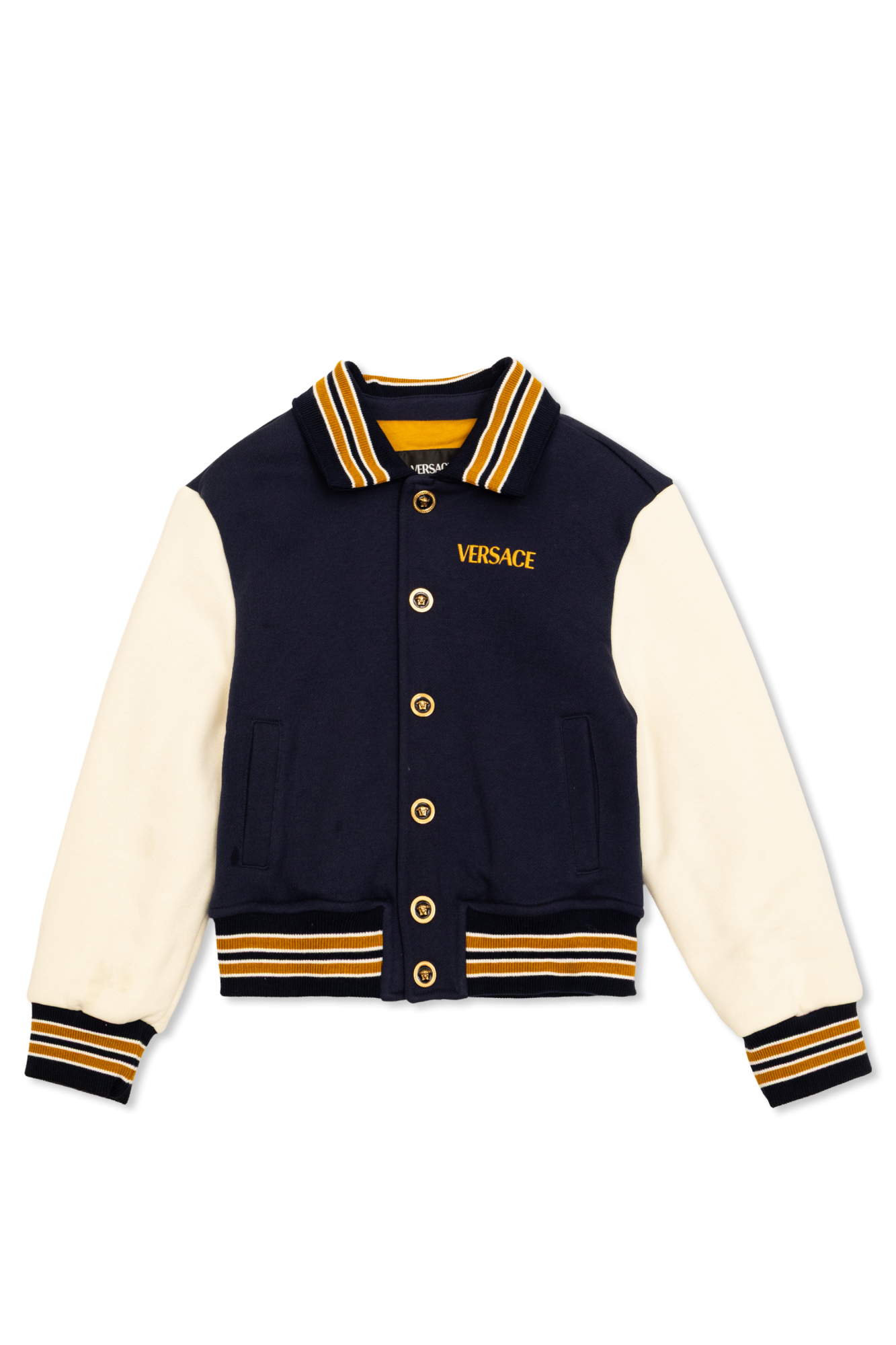 Navy blue Cotton jacket with embroidered logo Versace Kids